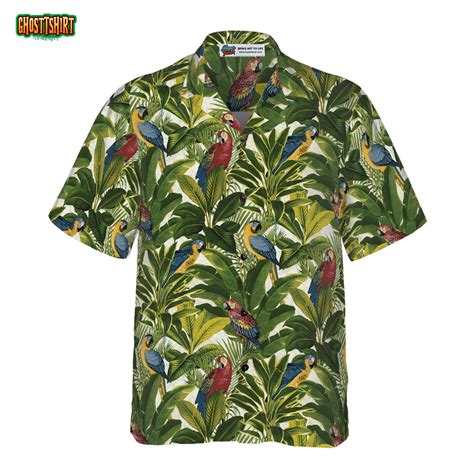 Exotic Parrots Tropical Leaves Hawaiian Shirt