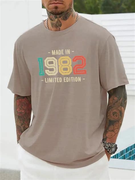 Mens Casual Fashion T Shirt 1982 Graphic Print Tees Short Sleeve