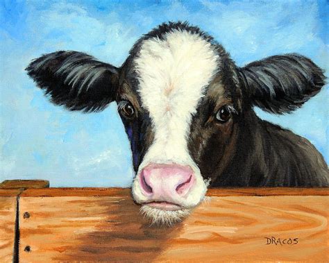 Holstein Calf On Fence Painting By Dottie Dracos Pixels