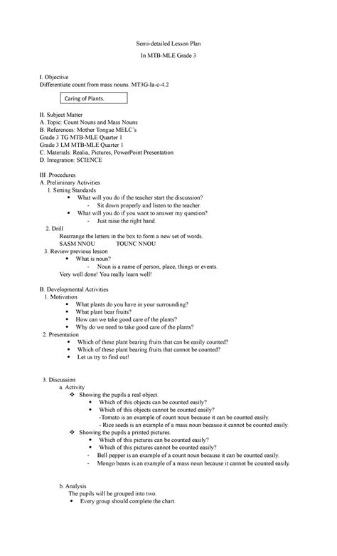 Semi Detailed Lesson Plan In Mtb Mle Grade 2 Tagalog Printable Nbkomputer