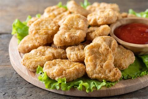 Fried Crispy Chicken Nuggets With Ketchup Stock Image Image Of