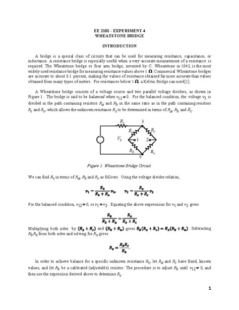 EE 2101 Experiment 4 Wheatstone Bridge EE 2101 EXPERIMENT 4