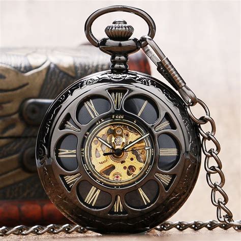 Vintage Steampunk Mechanical Pocket Watch With Roman Numerals