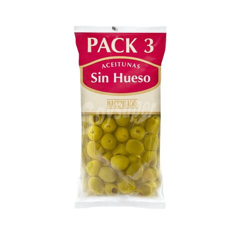 Hacendado Aceituna Manzanilla Sin Hueso Pack 3 Sobres X 75 G