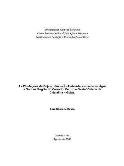 As Plantações De Soja E O Impacto Ambiental Causado Na Água E Solo Na