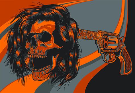 Vector Illustration Suicide Skull With Gun And Blood Digital Art By