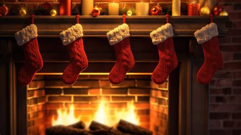 A Desktop Wallpaper Of Stockings Hanging By The Fireplace