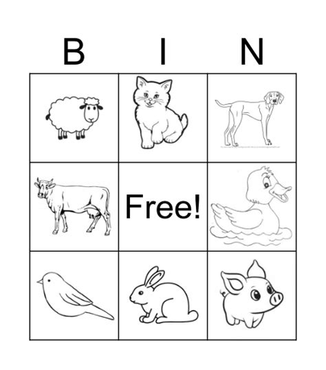 Farm Animal Sounds Bingo Card