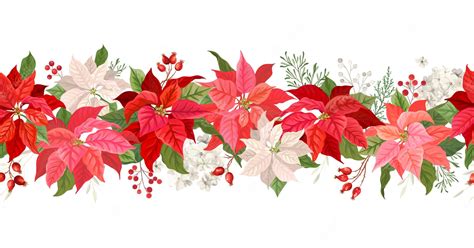 Premium Vector Christmas Poinsettia Vector Garland Border Watercolor