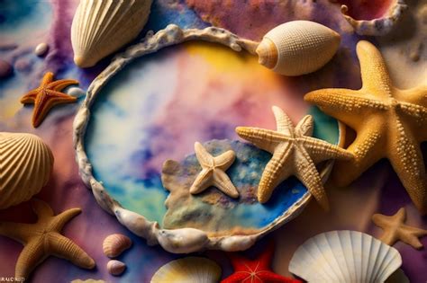 Premium Photo | A Group Of Starfish And Seashells On A Colorful Background