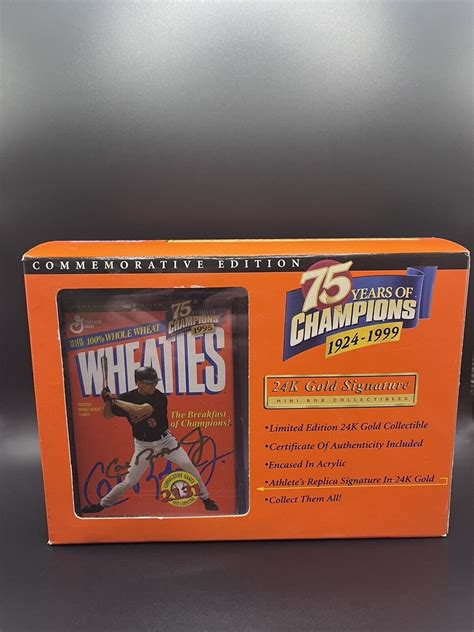 1999 CAL RIPKEN JR 75 YEARS OF CHAMPIONS 24K GOLD SIGNATURE WHEATIES