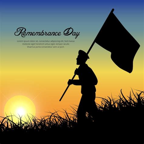 Premium Vector | Happy remembrance day design with soldier silhouette and sunset background vector