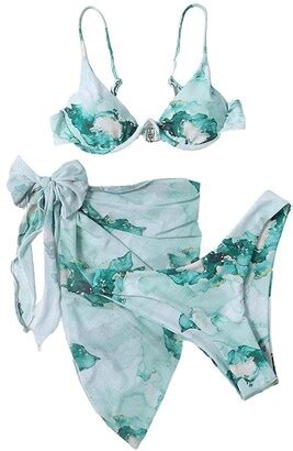 Freshwater Bikini Women S Pieces Swimwear Top Tie Side Triangle Bottom Split Printed Swimsuit