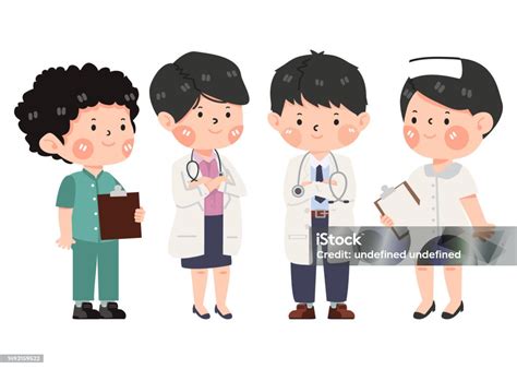 kartun dokter  perawat pria  wanita ilustrasi stok  gambar