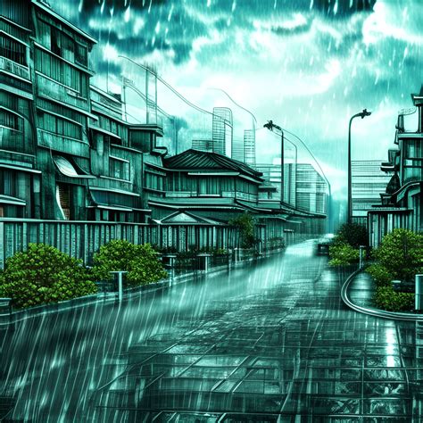 Jungle City Rain Sky Anime Hyper Realistic Intricate Detail Graphic