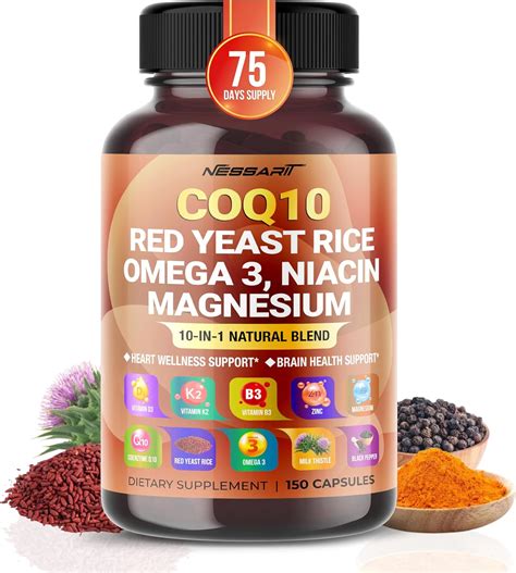 Coq10 Red Yeast Rice 6 000mg Supplement 10 In 1 Natural Blend With Omega 3