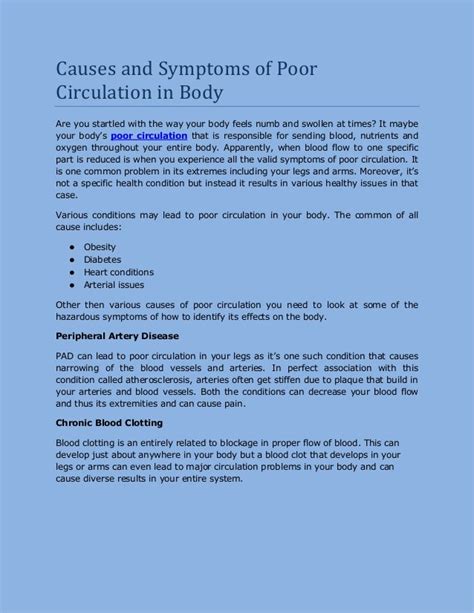 Causes and symptoms of poor circulation in body