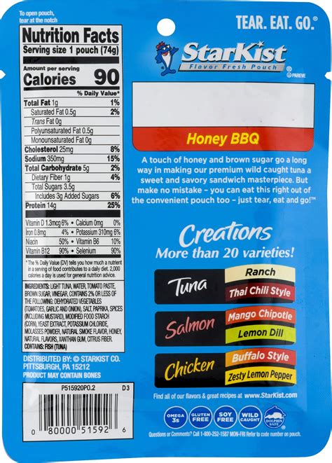 Starkist Tuna Creations Honey Bbq Single Serve Pouch 26 Oz Pack Of