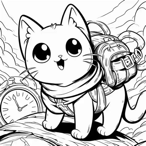 Dibujo De Gatito Aventurero Para Colorear