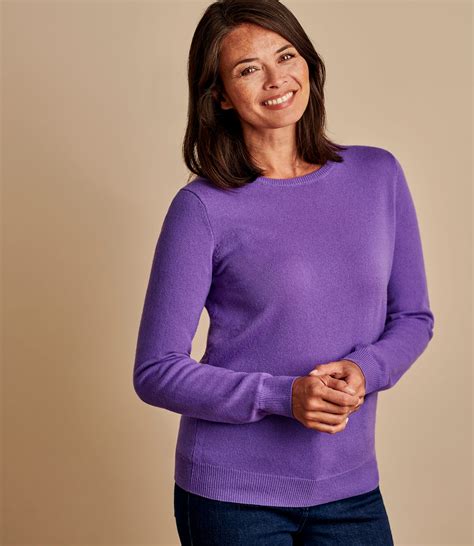 Violet Cashmere Merino Crew Neck Knitted Jumper Woolovers Uk