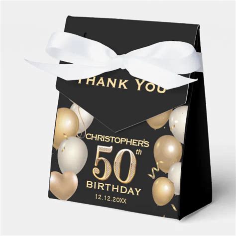 50th Birthday Party Black And Gold Balloons Favor Boxes Zazzle