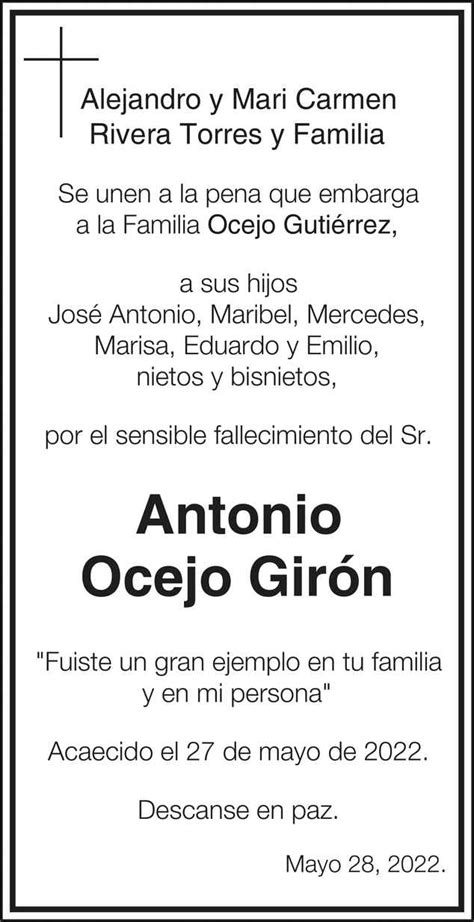 Se Or Antonio Ocejo Gir N Obituario Esquela