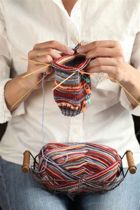 Close Up Of Woman Hands Knitting Stock Photo Asimojet 58089501