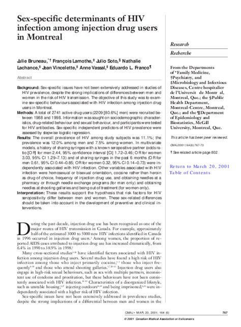 Pdf Sex Specific Determinants Of Hiv Infection Among Injection Drug