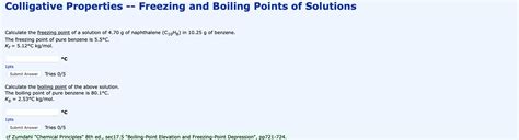 Solved Colligative Properties Freezing And Boiling Points Chegg