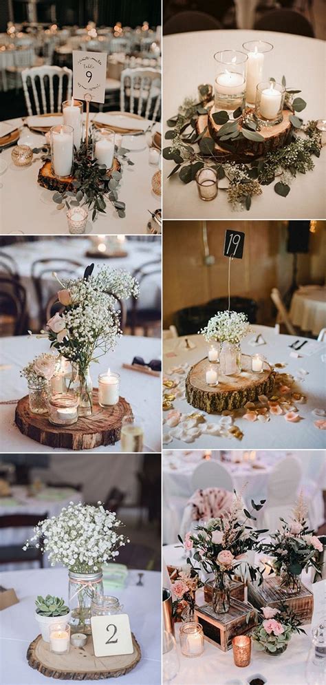 chic rustic wedding centerpieces with candles and tree stumps ...