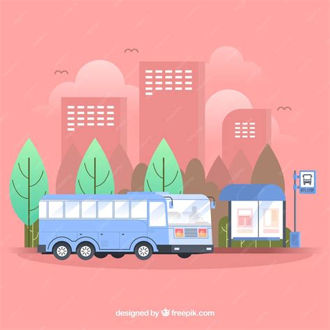 Premium Vector Urban Bus And Bus Stop With Flat Design