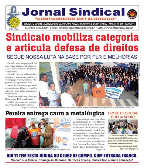 Jornal Sindical Maio 2016 by Metalúrgicos de Guarulhos Issuu