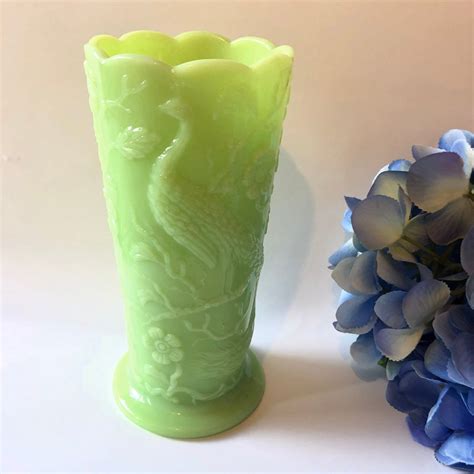 Fenton Jadeite Glass Peacock Vase Fenton Art Glass Small Green Glass Vase Collectible Glass