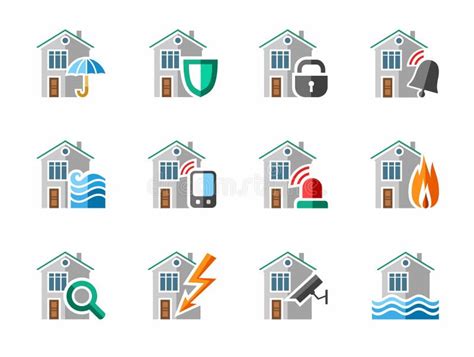 Security Of Housing And Office Buildings Icons Colored Flat Stock