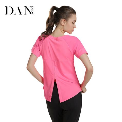 Danenjoy Women Yoga T Shirts Solid Color Sport Top Short Sleeve Vest For Fitness Running Quick