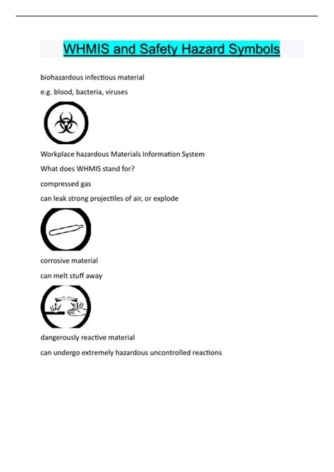 Whmis And Safety Hazard Symbols Questions And Answers Latest Update