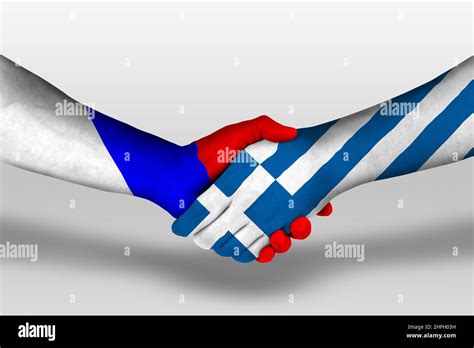 Handshake between france and russia flags painted on hands ...