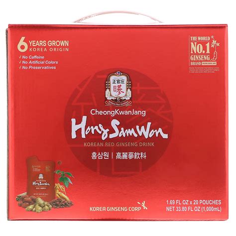 Cheong Kwan Jang Hong Sam Won Korean Red Ginseng Drink 20 Pouches 1 69 Fl Oz 50 Ml Each