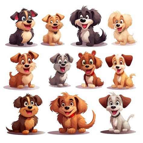 Conjunto De Perros Personajes De Dibujos Animados Vector Premium