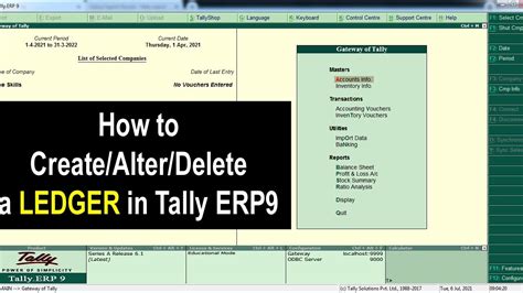 Ledger Creation Alter Delete In Tally Erp How To Create Alter