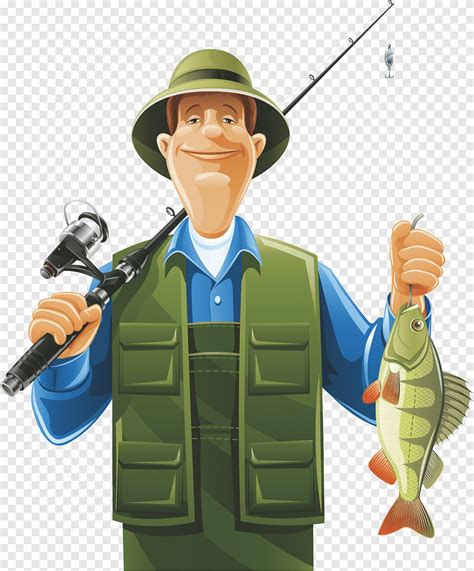 Pescador segurando peixe e vara ilustração pescador vara pesca