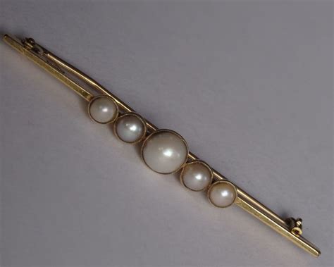 Antiques Atlas 18CT Gold Pearl Bar Brooch Edward Sons