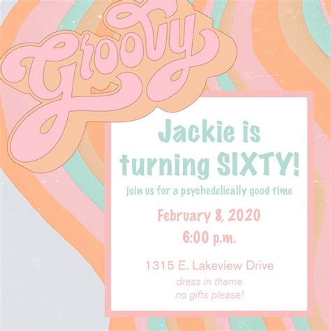 Groovy 60s Birthday Party Invitation Hippy Sixty Etsy