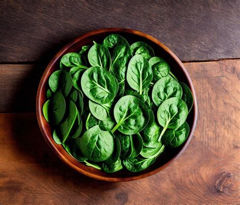 Premium Photo Fresh Green Spinach Leaves On A Wooden Background Top View