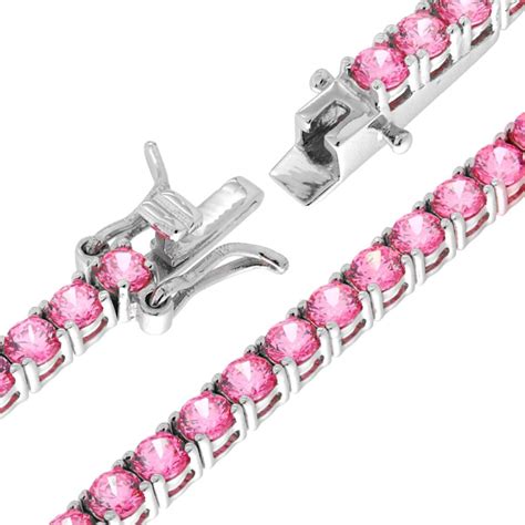 Bracciale Tennis Griffe Cm Con Zirconi Mm Rosa In Argento