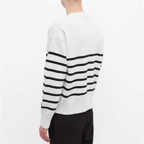 AMI Large A Heart Striped Crew Knit WhtBlck Rd END US