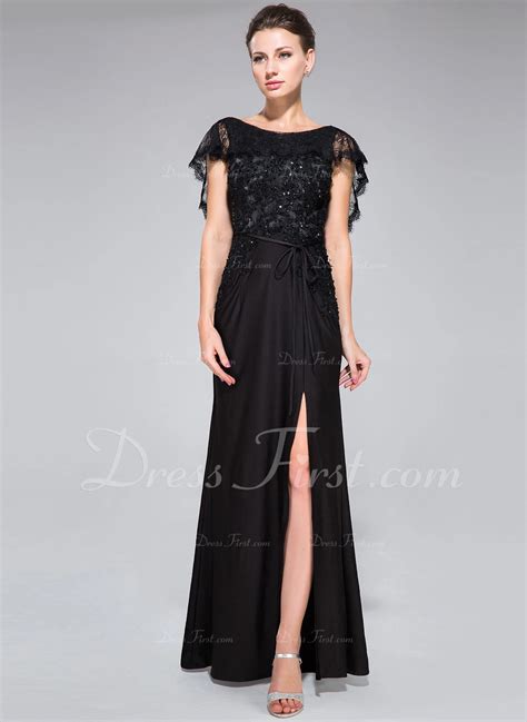 Trumpet Mermaid Scoop Neck Floor Length Lace Jersey Evening Dress With