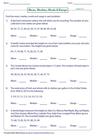 Mean Mode Median And Range Worksheets Answers