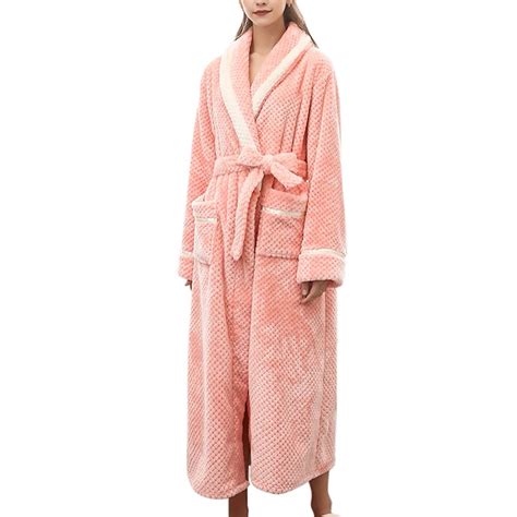 Hvyesh Flannel Fleece Robe For Women Long Sleeve Warm Bath Robe Casual Full Length Plush