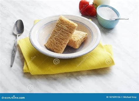 Breakfast Cereal Shredded Wheat in a Bowl Stock Photo - Image of ...